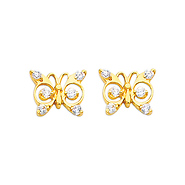 14K Yellow Gold Butterfly CZ Stud with Screw-Back for Children & Teen