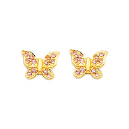 14K Yellow Gold Light Pink Butterfly CZ Stud with Screw-Back for Lady & Children