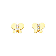 14K Yellow Gold Butterfly CZ Stud with Screw-Back for Lady & Children