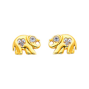 14K Yellow Gold Elephant Heart CZ Stud Earrings for Lady & Children