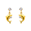 14K Yellow Gold Dolphin CZ Drop Stud Earrings for Children & Teen
