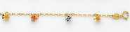 14K 3 Tri-Color Gold Fancy Designer Flower Dangling Bracelet with Spring Ring Clasp - 7' + 1' Inches Extension
