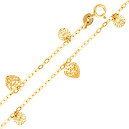 14K Yellow Gold Fancy Designer Heart Dangling Link Chain Bracelet with Spring Ring Clasp - 7' + 1' Extension