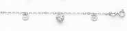14K White Gold Fancy Designer Heart Dangling Link Chain Bracelet with Spring Ring Clasp - 7' + 1' Extension