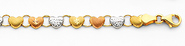 14K 3 Tri-Color Diamond Cut Stampato Heart Bracelet with Lobster Claw Clasp - 7.25' Inches
