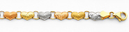 14K 3 Tri-Color Diamond Cut Stampato Heart Bracelet with Lobster Claw Clasp - 7.25' Inches