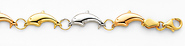 14K 3 Tri-Color Stampato Dolphin Bracelet with Lobster Claw Clasp - 7.25' Inches