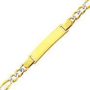 14K Yellow Gold White Pave 4.0mm Baby ID Figaro Bracelet with Lobster Claw Clasp - 6'Inches