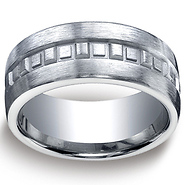 Argentium Silver 10mm Comfort-Fit Satin-Finished Box Pattern Design Band