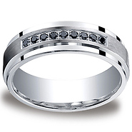 Argentium Silver 7mm Comfort-Fit Pave Set 9 Stone Black Diamond Design Band (.18ct)