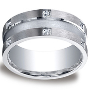 9mm Men's 12-Stone Round Diamond Argentium Silver Benchmark Ring