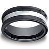 Ceramic 8mm Comfort-Fit Satin-Finished Concave Silver Inlay Design Ring