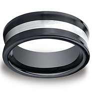 Ceramic 8mm Comfort-Fit Satin-Finished Concave Silver Inlay Design Ring