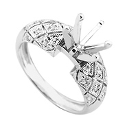 14k White Gold Checker Round Diamond Engagement Ring Setting (0.07)