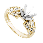 14k White Gold Checker Round Diamond Engagement Ring Setting (0.07)