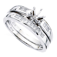 14k White Gold Princess Diamond Wedding Set Setting (0.24ctw)