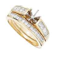 14k Yellow Gold Princess Channel Diamond Engagement Ring Setting Set (0.74ctw)
