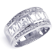 Ladies' Round & Emerald Cut CZ Sterling Silver Ring Band