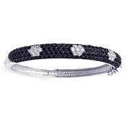 Sterling Silver Black and White CZ Flower Bangle Bracelet