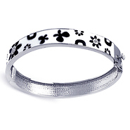 Sterling Silver Enamel Flower Design Bangle Bracelet