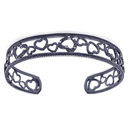 Black Rhodium Sterling Silver Heart Cuff Bracelet