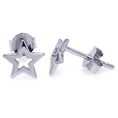 Sterling Silver Open Star Stud Earrings