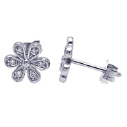 Sterling Silver Flower CZ Stud Earrings