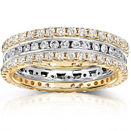 14KYW Gold 1.50 CTW Round Diamond 3 Piece Eternity Wedding Band Set