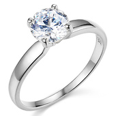 Round Cut Solitaire 14K White Gold CZ Engagement Ring