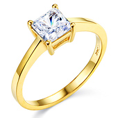 14K Yellow Gold Princess Cut Cubic Zirconia Solitaire Engagement Ring