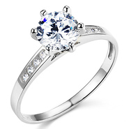 Round Channel set 14K White Gold CZ Engagement Ring