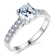 Round Cut Center Prong Set 14K White Gold CZ Engagement Ring