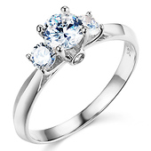 14K White Gold Three Stone Round Cut CZ Engagement Ring