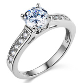 14K White Gold Round Cut Cubic Zirconia Engagement Ring