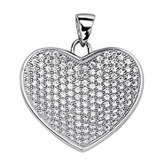 .925 Sterling Silver CZ Micro Pave Heart Charm Pendant