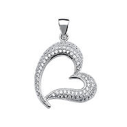 .925 Sterling Silver CZ Micro Pave Floating Heart Charm Pendant