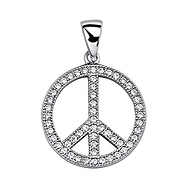 Sterling Silver CZ Micro Pave Peace Sign Charm Pendant