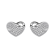 .925 Sterling Silver Micro Pave CZ Heart Push Back Stud Earrings