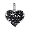.925 Sterling Silver Black CZ Antique Style Heart Charm Pendant