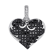 .925 Sterling Silver Black CZ Antique Style Heart Charm Pendant