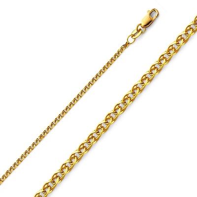 14K Yellow Gold 1.7mm Flat Open Wheat Chain Necklace with Lobster Claw Clasp