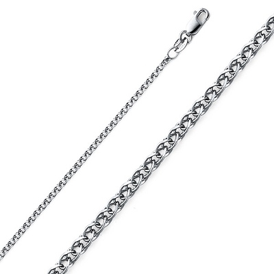 14K White Gold 1.7mm Flat Open wheat Chain Necklace with Lobster Claw Clasp