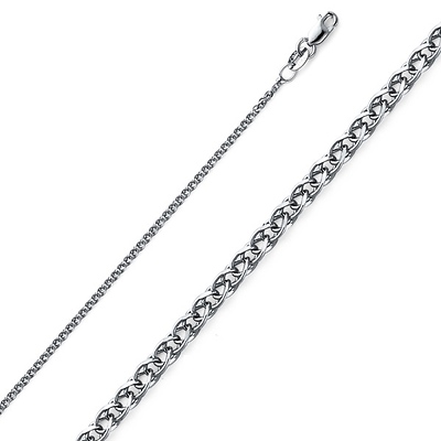 1.5mm Flat Open Wheat 14K White Gold Chain Necklace & Lobster Clasp