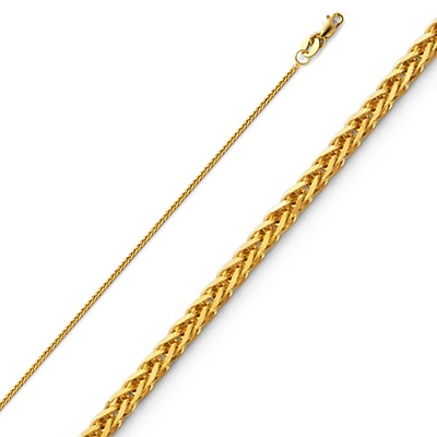 14K Yellow Gold 1mm Braided Square Wheat Chain Necklace with Lobster Claw Clasp