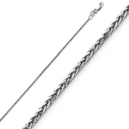 1mm Braided Square Wheat White Gold Chain Necklace & Lobster Clasp