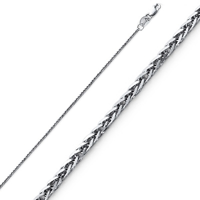 1mm Braided Square Wheat White Gold Chain Necklace & Lobster Clasp