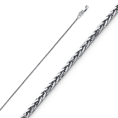 14K White Gold 0.8mm Braided Square Wheat Chain Necklace with Lobster Claw Clasp