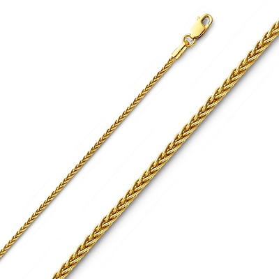 14K Yellow Gold 1.1mm Braided Wheat Chain Necklace with Lobster Claw Clasp