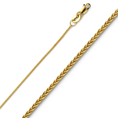 14K Yellow Gold 0.9mm Braided Wheat Chain Necklace with Lobster Claw Clasp