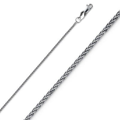 14K White Gold 1.1mm Braided Wheat Chain Necklace with Lobster Claw Clasp